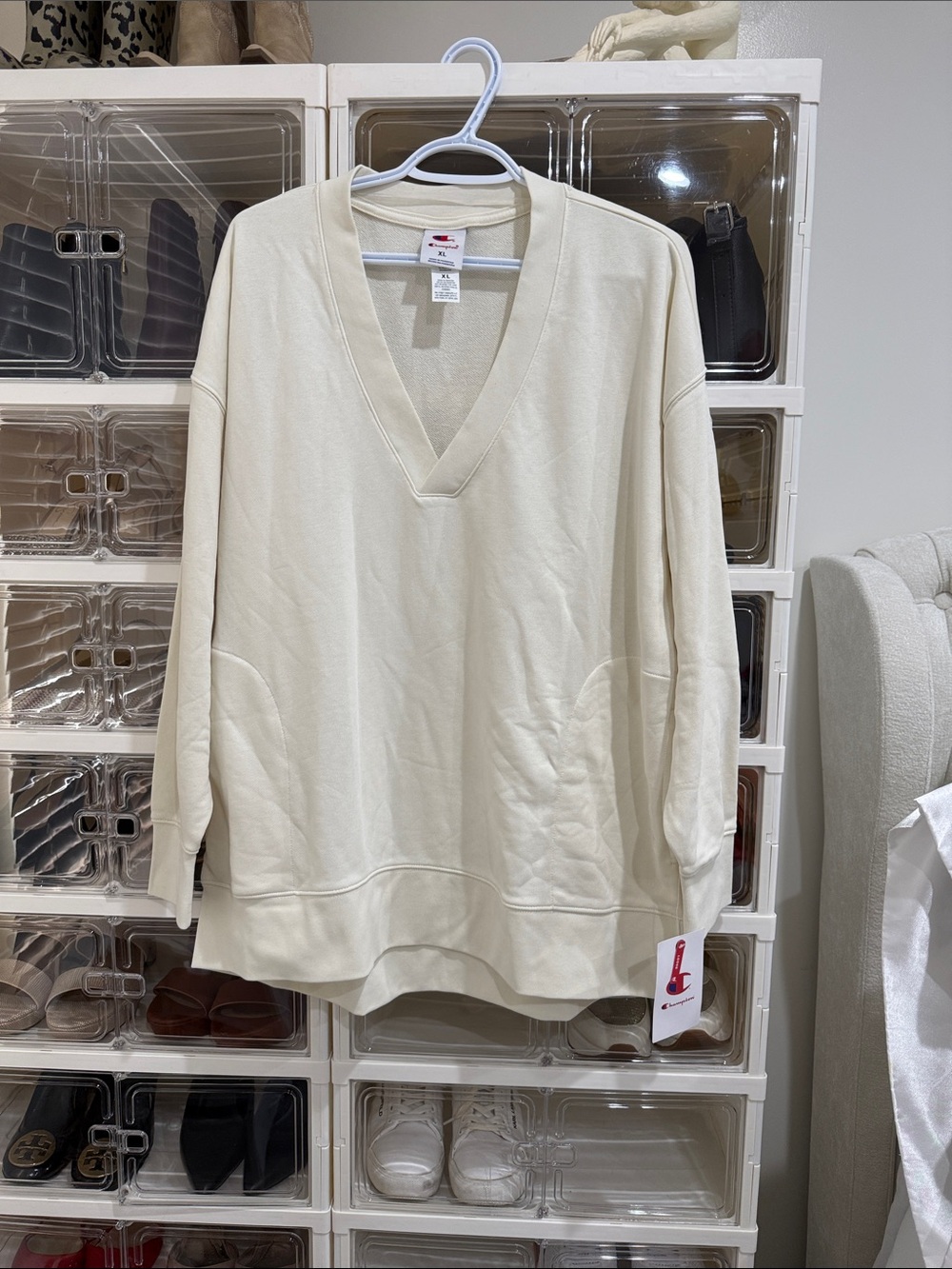 Champion Cream V-Neck Pullover Sweatshirt
